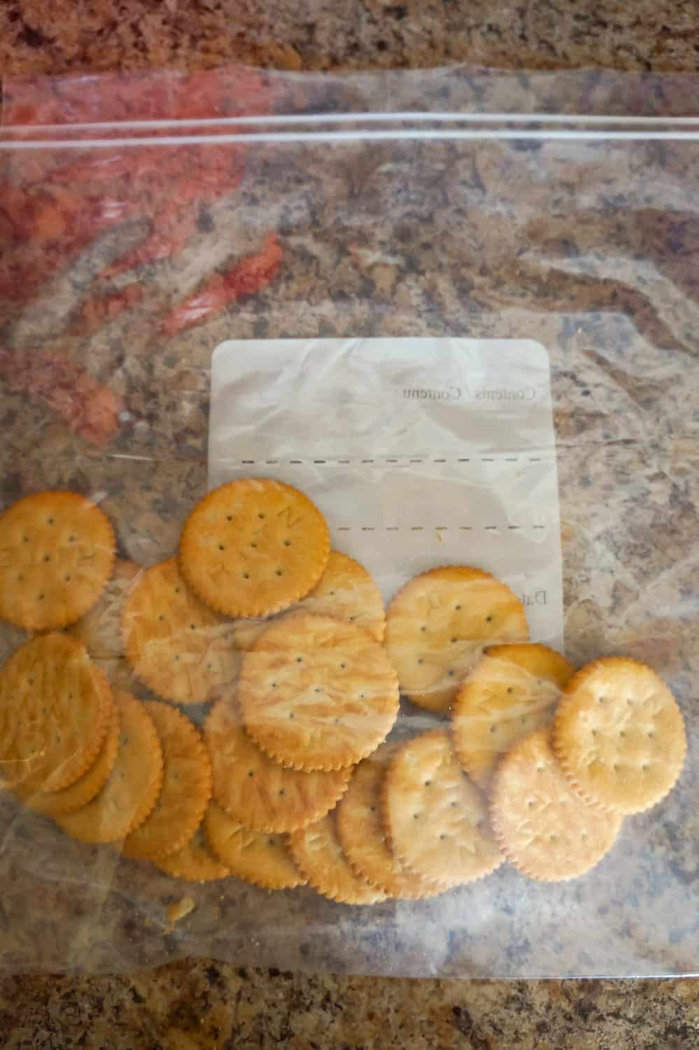 Ritz crackers in a large Ziploc bag