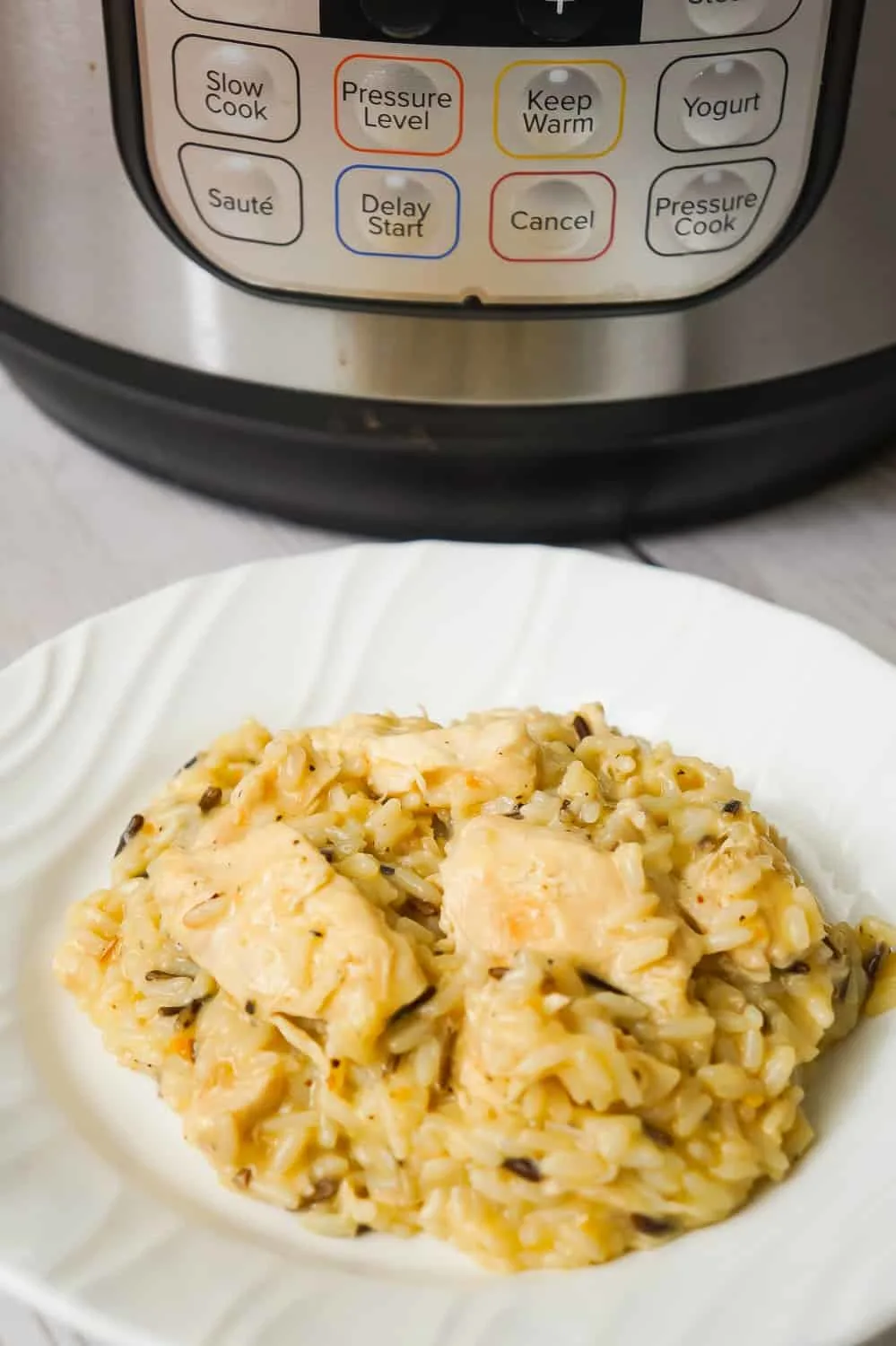 Instant Pot Lemon Pepper Chicken and Rice is an easy and delicious chicken dinner recipe. This creamy long grain and wild rice dish is loaded with tender chicken breast chunks.