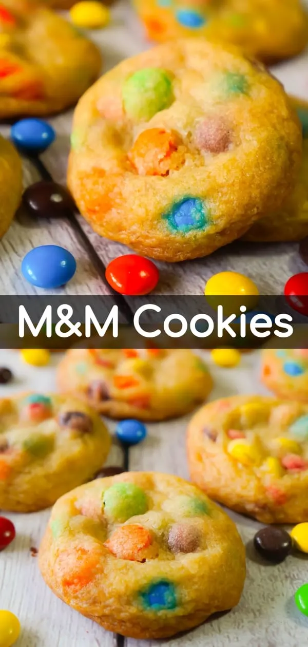 M&M cookies are soft, chewy and loaded with regular M&Ms and mini M&Ms. These delicious homemade cookies will please both kids and adults.
