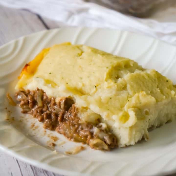 Salisbury Steak Casserole is an easy ground beef dinner recipe perfect for weeknights. This hearty casserole is loaded with ground beef, mushroom and onions in a creamy mushroom gravy and topped with instant mashed potatoes.