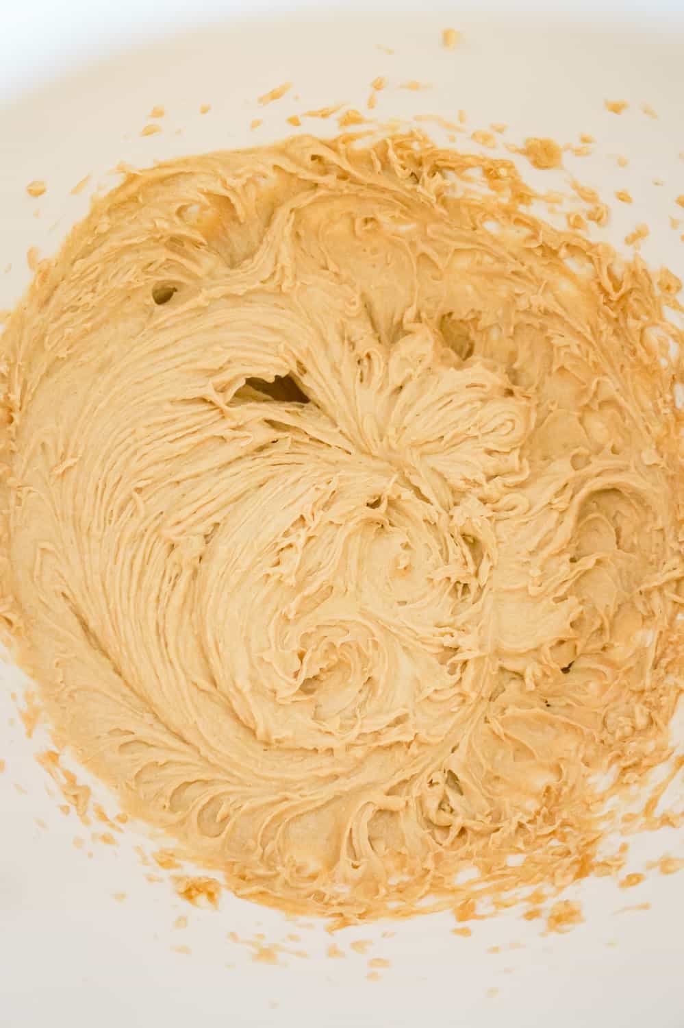 creamy peanut butter mixture in a mixing bowl