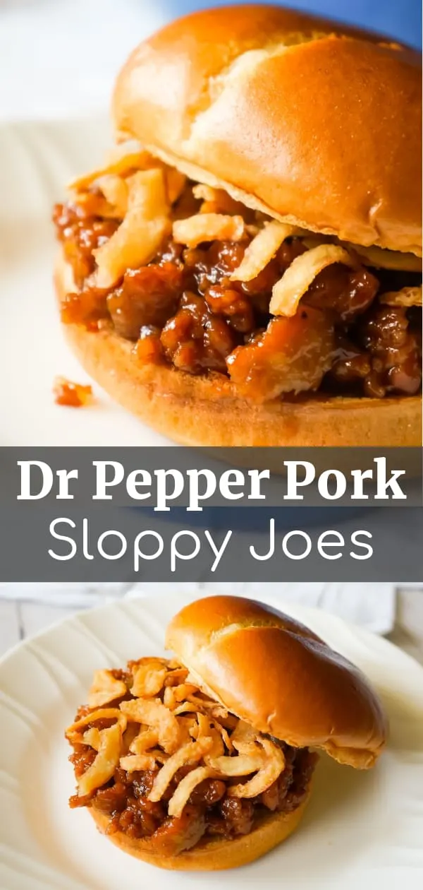 Dr Pepper Pork Sloppy Joes are an easy dinner recipe using ground pork sausage meat and diced onions cooked in Dr Pepper and BBQ sauce.