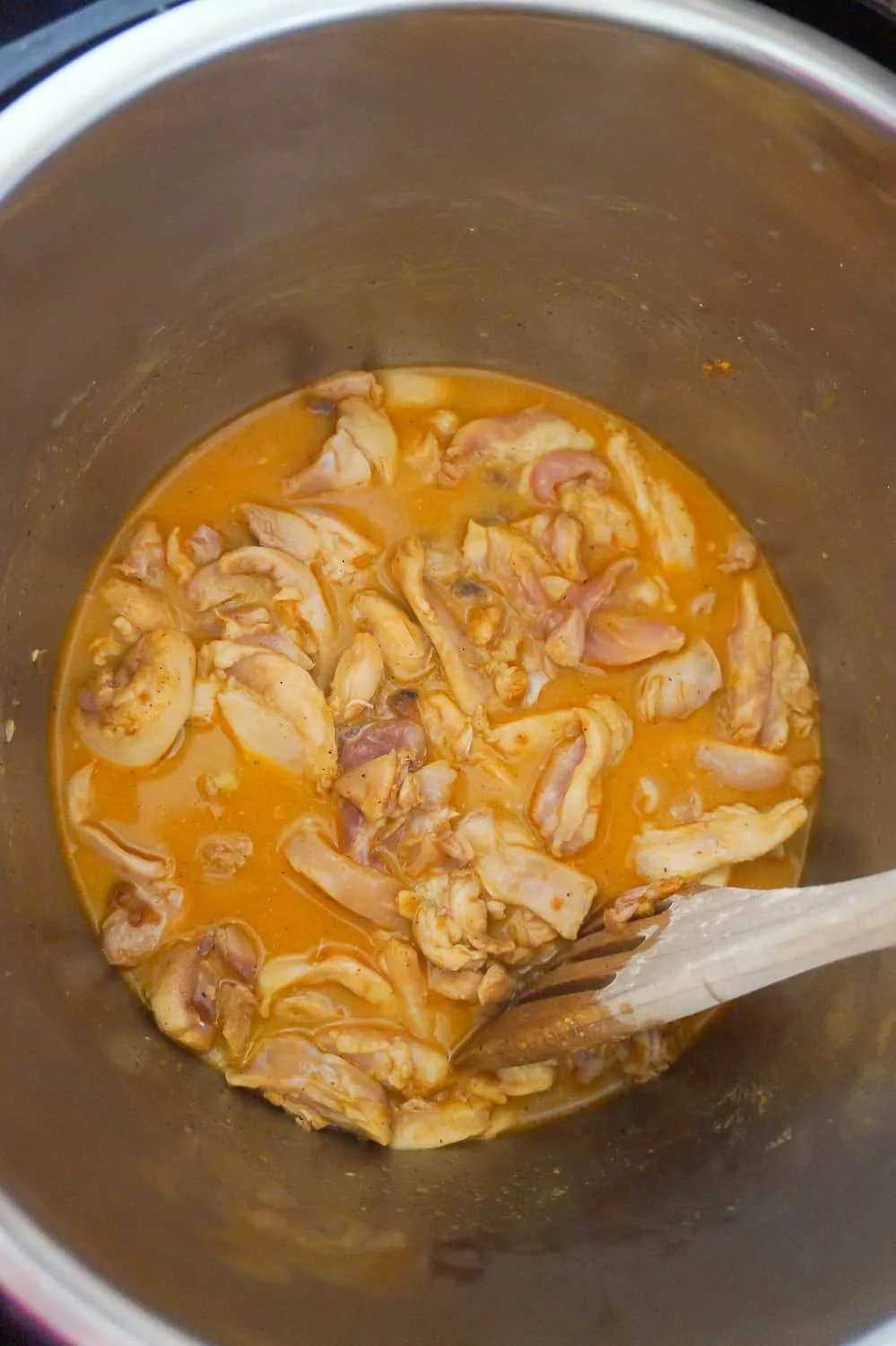 chicken thigh strips, broth and fajita seasoning in an Instant Pot