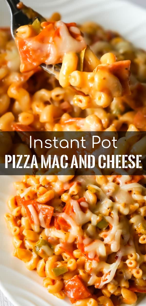 Instant Pot Pizza Mac and Cheese is a delicious pressure cooker pasta recipe loaded with pepperoni, green peppers, crumbled bacon and mozzarella cheese.