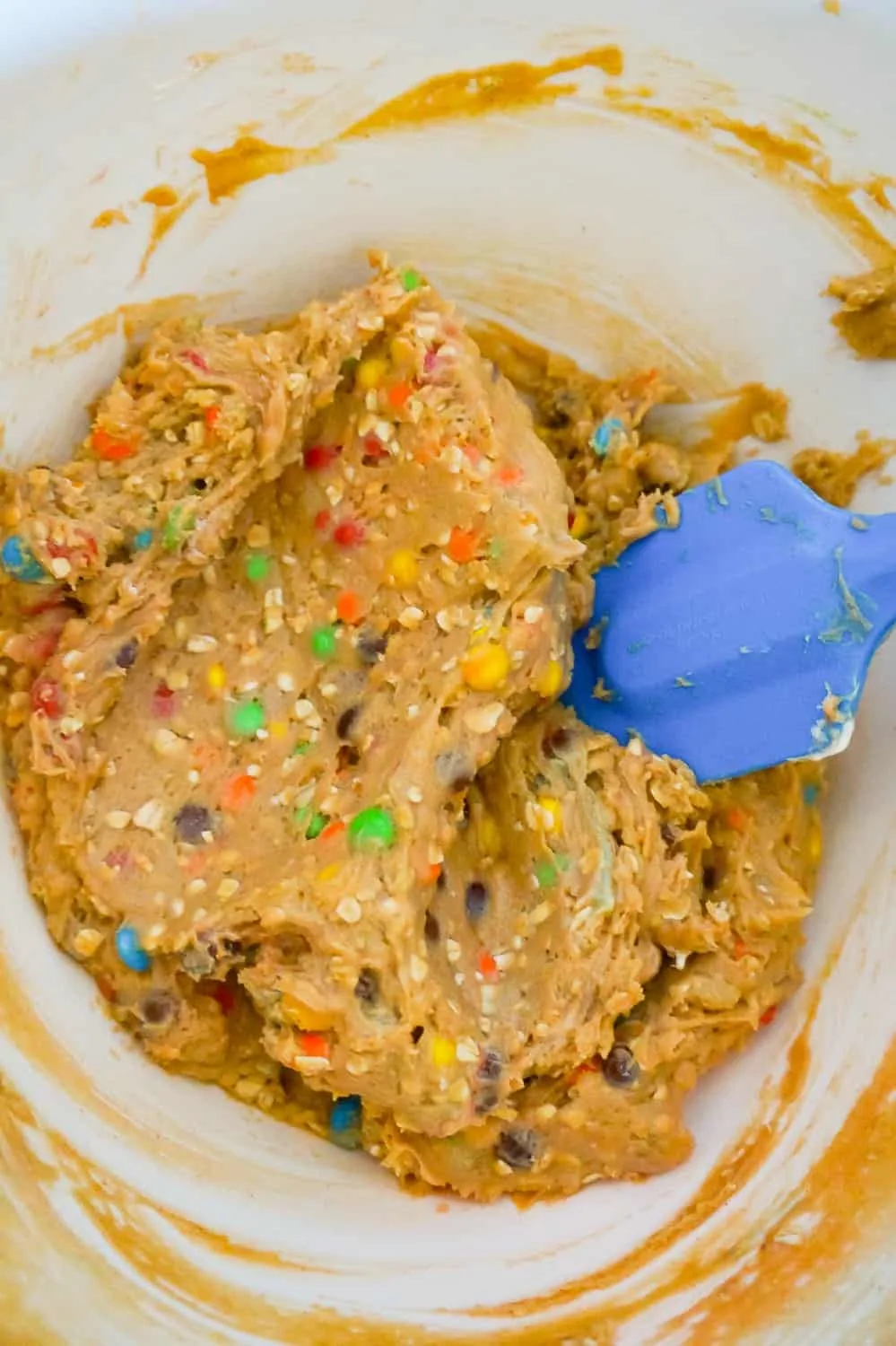 monster cookie dough in a mixing bowl