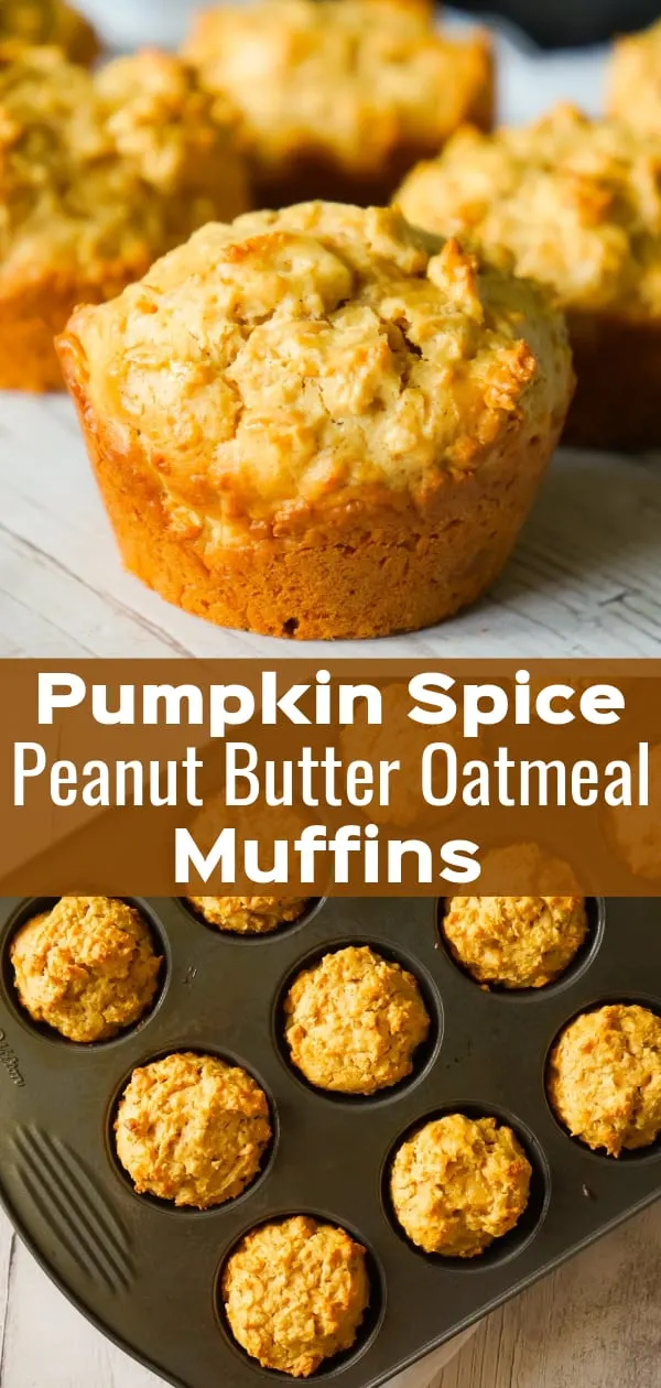 Pumpkin Spice Peanut Butter Oatmeal Muffins are a delicious fall treat loaded with pumpkin pie spice, smooth peanut butter and Reese's peanut butter baking chips.