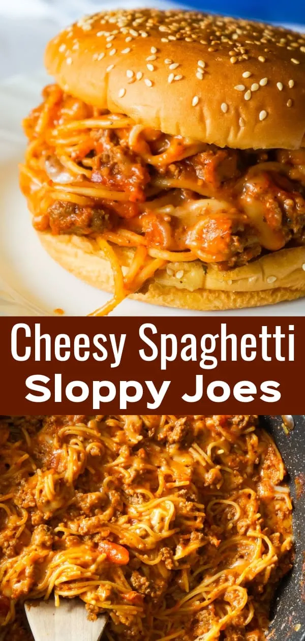 Cheesy Spaghetti Sloppy Joes are an easy ground beef dinner recipe loaded with spaghetti, marinara sauce and mozzarella cheese.