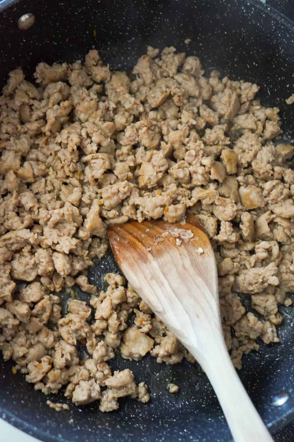 cooked sausage meat in a pan