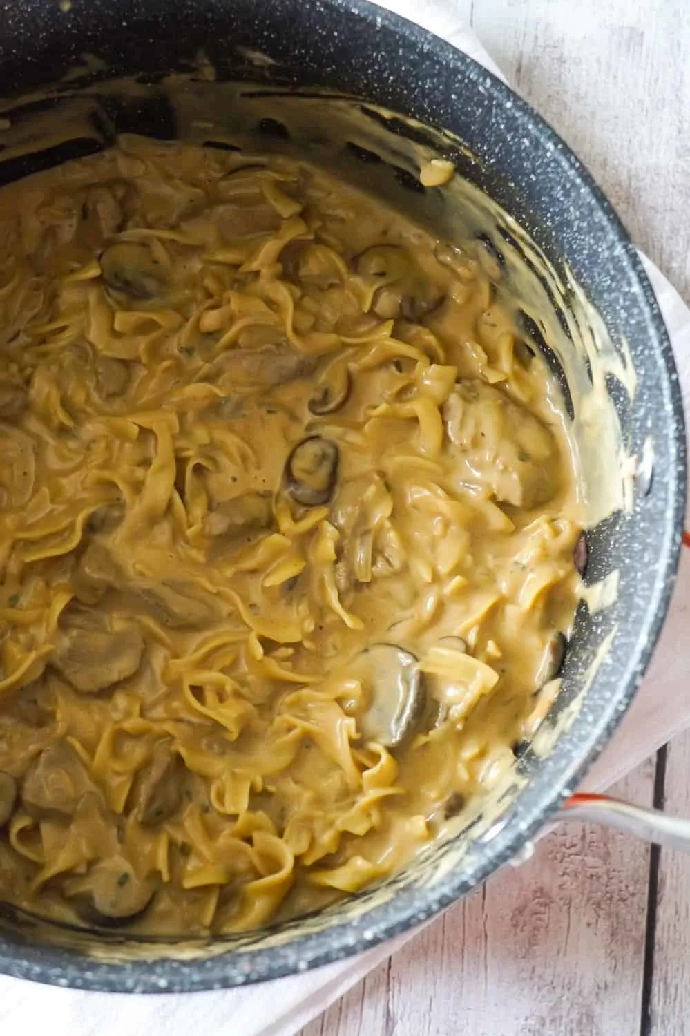 Easy Beef Stroganoff is a delicious one pot dinner recipe loaded with steak strips, onions, mushrooms and egg noodles in a sour cream and beef gravy sauce.