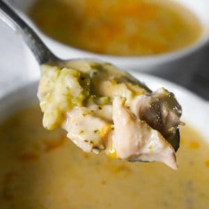 Instant Pot Broccoli Cheese Soup with Chicken is an easy pressure cooker soup recipe loaded with chunks of chicken, broccoli and cheddar cheese.