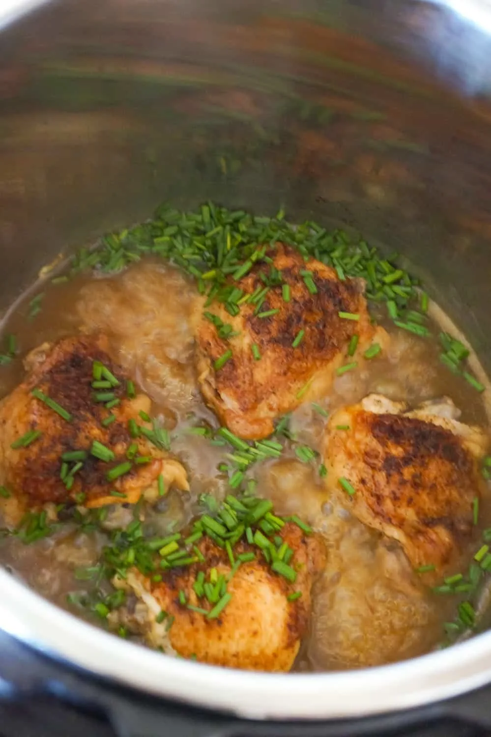 chicken thighs in gravy in an Instant Pot