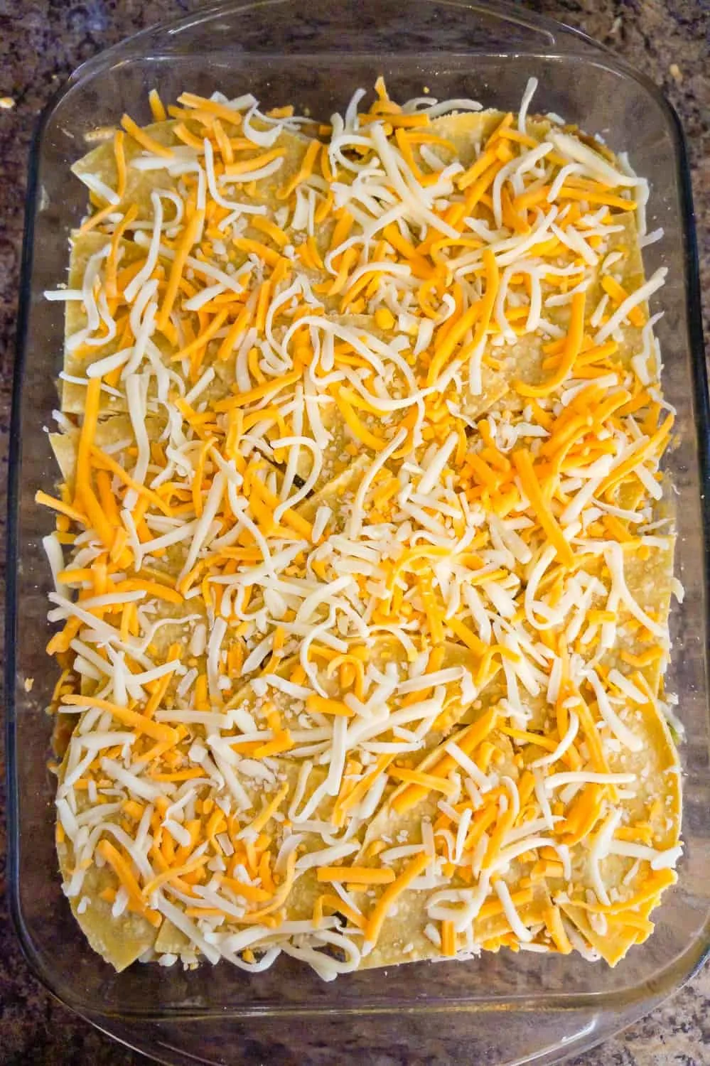 shredded cheese on top of king ranch casserole