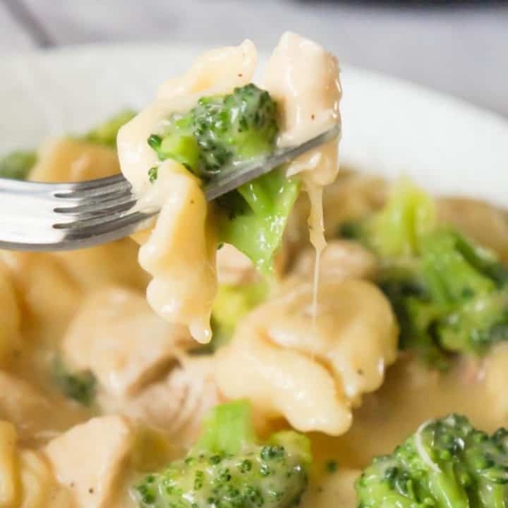 Instant Pot Cheesy Tortellini with Chicken and Broccoli is a delicious pressure cooker pasta recipe loaded with chunks of chicken breast and broccoli florets all tossed in a creamy cheese sauce.