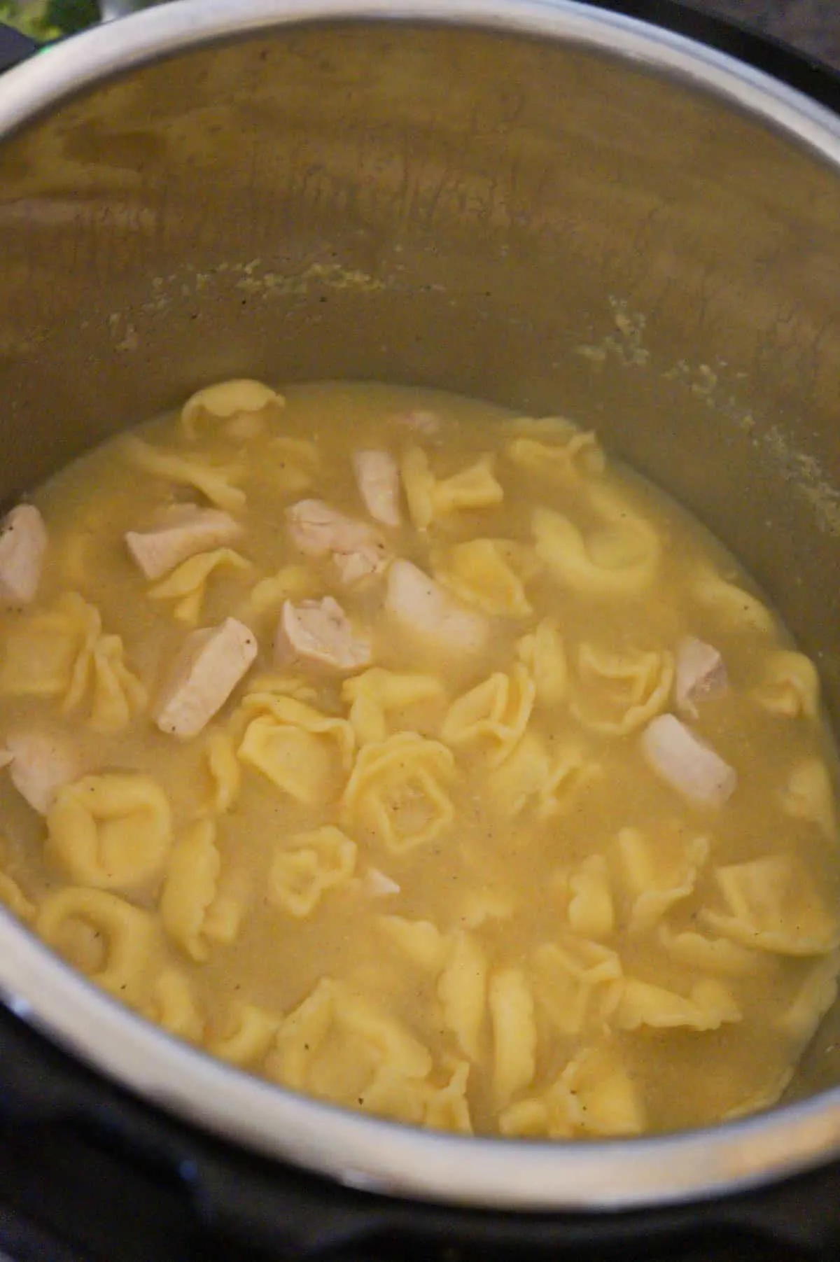 creamy tortellini with chicken breast chunks in an Instant Pot