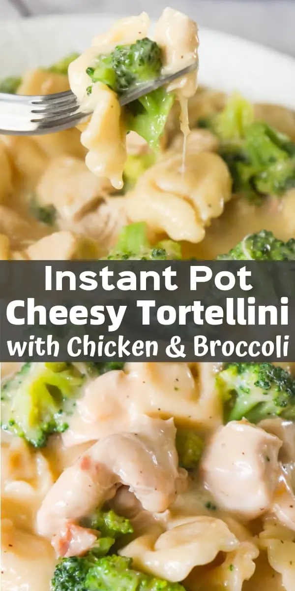Instant Pot Cheesy Tortellini with Chicken and Broccoli is a delicious pressure cooker pasta recipe loaded with chunks of chicken breast and broccoli florets all tossed in a creamy cheese sauce.