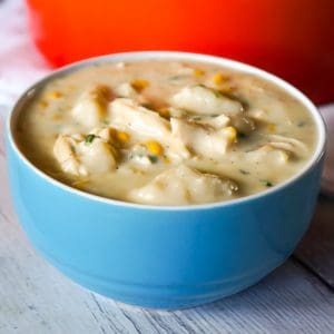 Creamy Turkey Soup with Dumplings is a hearty soup recipe loaded with leftover turkey, corn and Pillsbury biscuit dumplings.