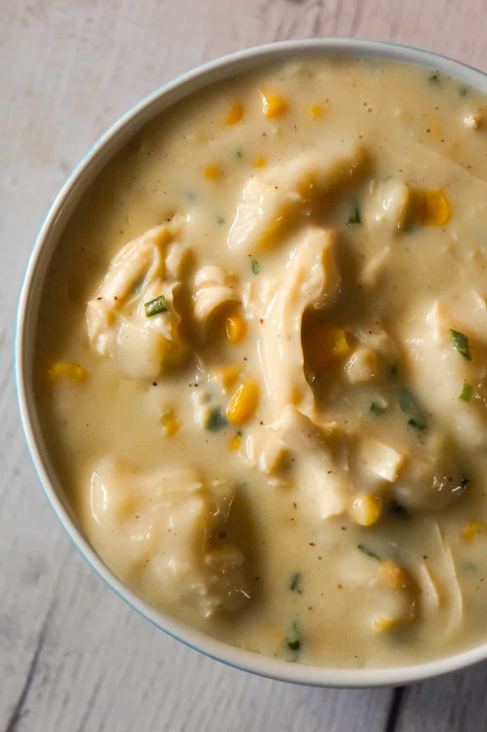 Creamy Turkey Soup with Dumplings is a hearty soup recipe loaded with leftover turkey, corn and Pillsbury biscuit dumplings.