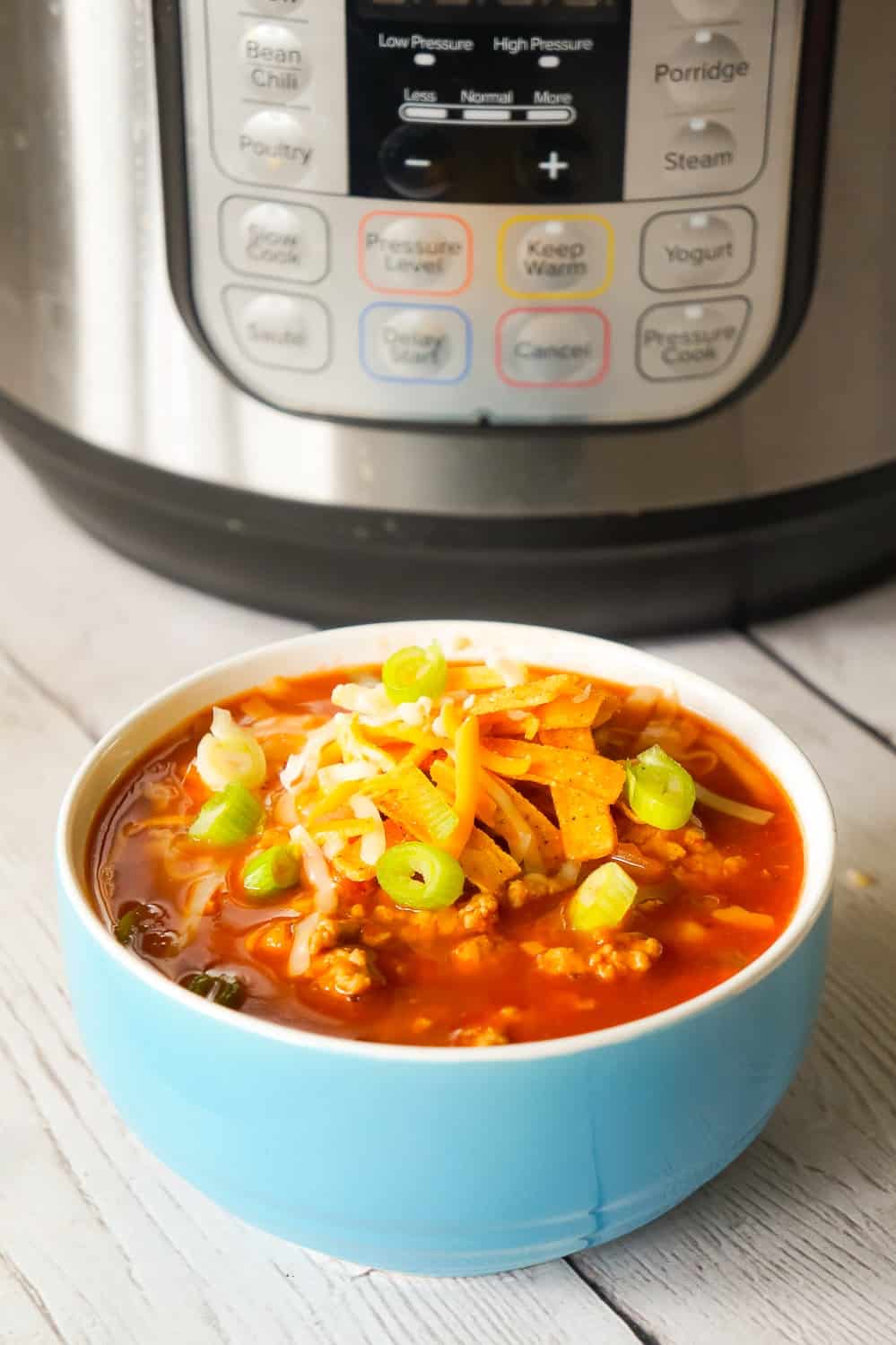 Instant Pot Turkey Chili is an easy pressure cooker chili recipe using ground turkey, chunky salsa, chili sauce, mixed beans and taco seasoning.