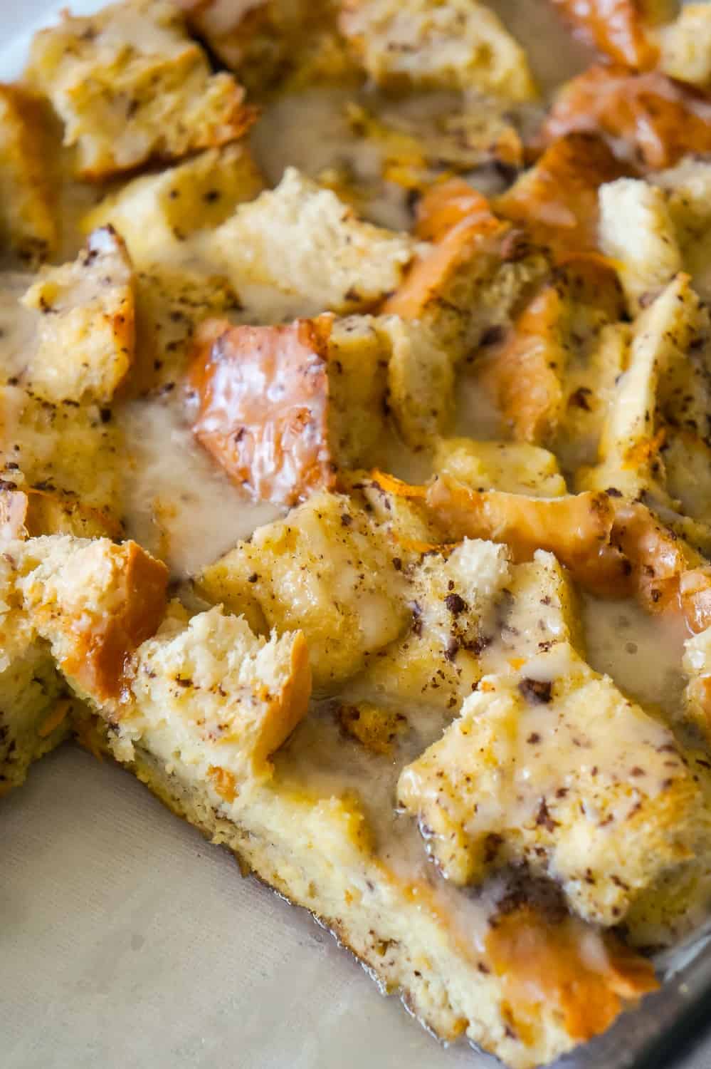 Overnight French Toast Casserole is an easy breakfast casserole recipe made with crusty French bread soaked in an egg mixture flavoured with ground cinnamon, fresh squeezed orange juice and orange zest.