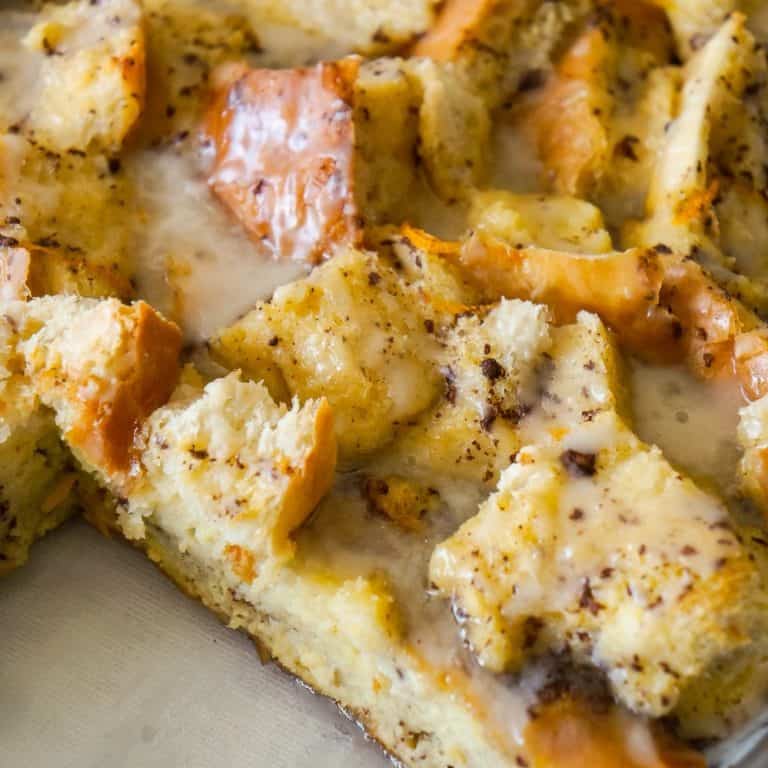 Overnight French Toast Casserole is an easy breakfast casserole recipe made with crusty French bread soaked in an egg mixture flavoured with ground cinnamon, fresh squeezed orange juice and orange zest.