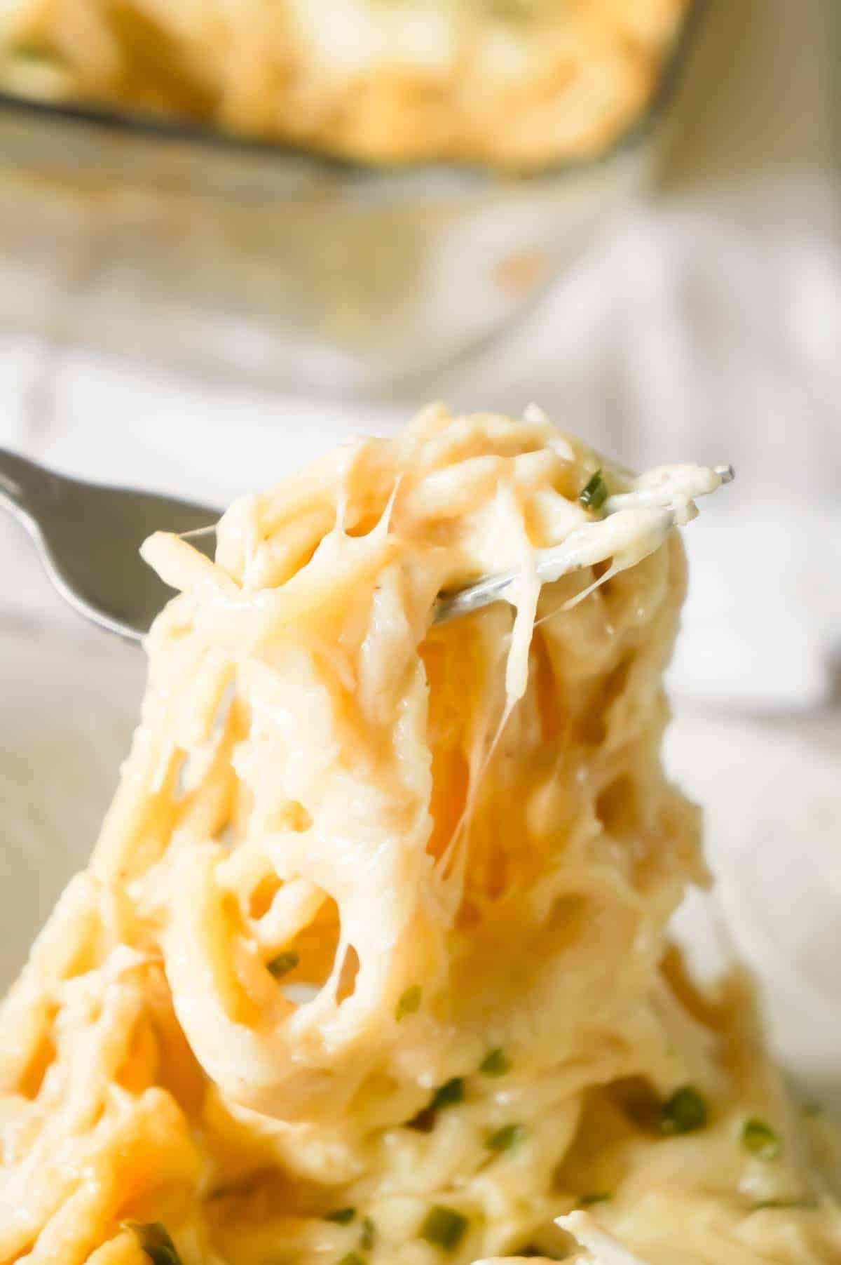 Turkey Tetrazzini is a creamy and cheesy baked pasta recipe perfect for using up leftover Thanksgiving turkey. This creamy spaghetti is loaded with shredded turkey, cream cheese, Parmesan and mozzarella.
