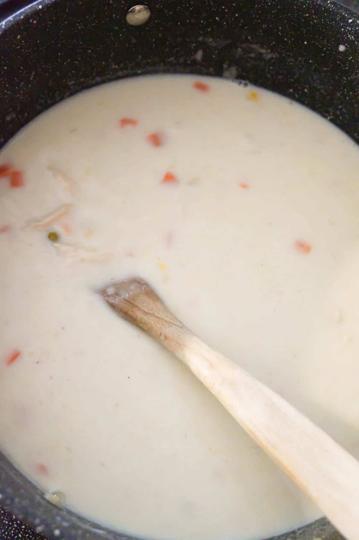 creamy chicken soup in a large pot