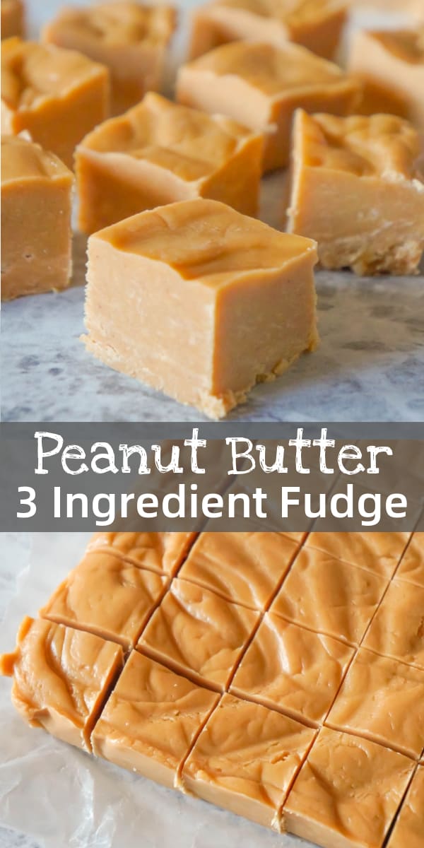 Easy Peanut Butter Fudge is an easy three ingredient microwave fudge recipe made with vanilla frosting, Reese's peanut butter baking chips and smooth peanut butter.