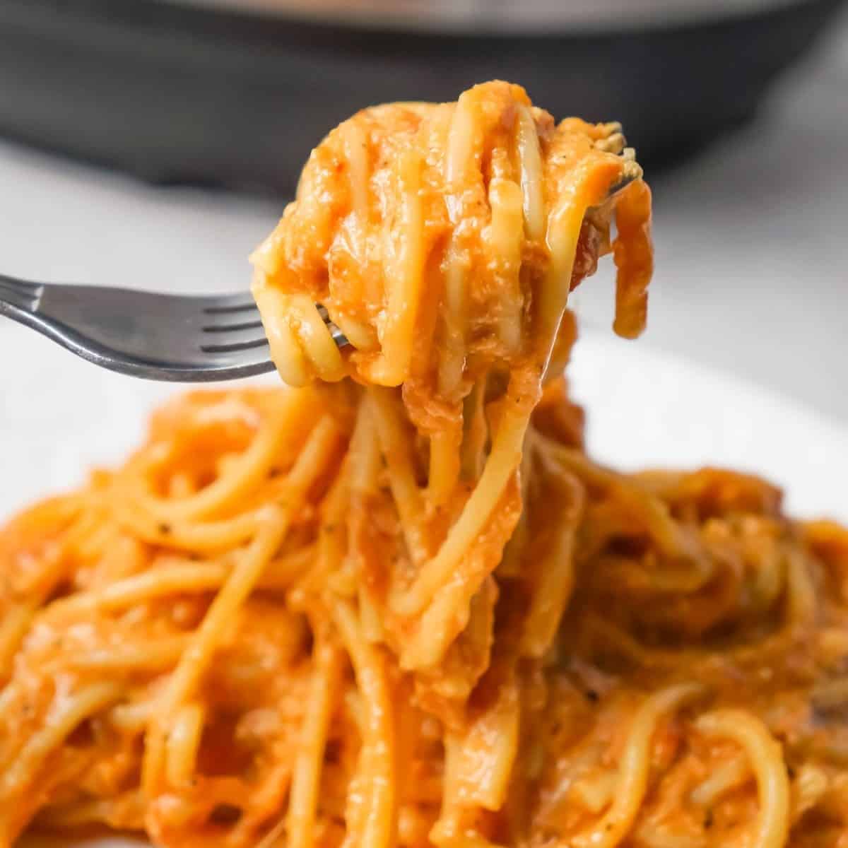 Instant Pot Spaghetti with Ricotta is an easy weeknight dinner recipe made with canned marinara sauce and loaded with mozzarella, cheddar and ricotta cheese.