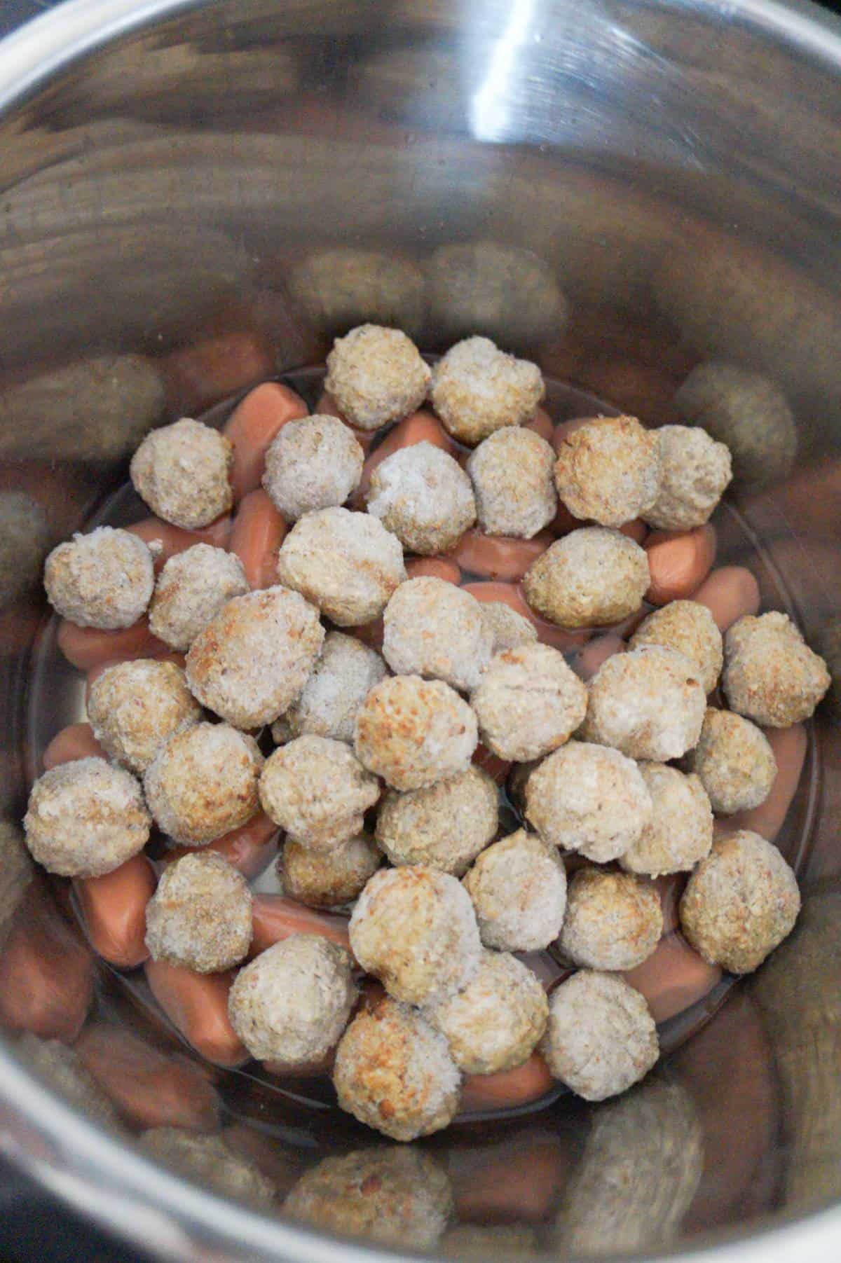 cocktail wieners and frozen meatballs in an Instant Pot