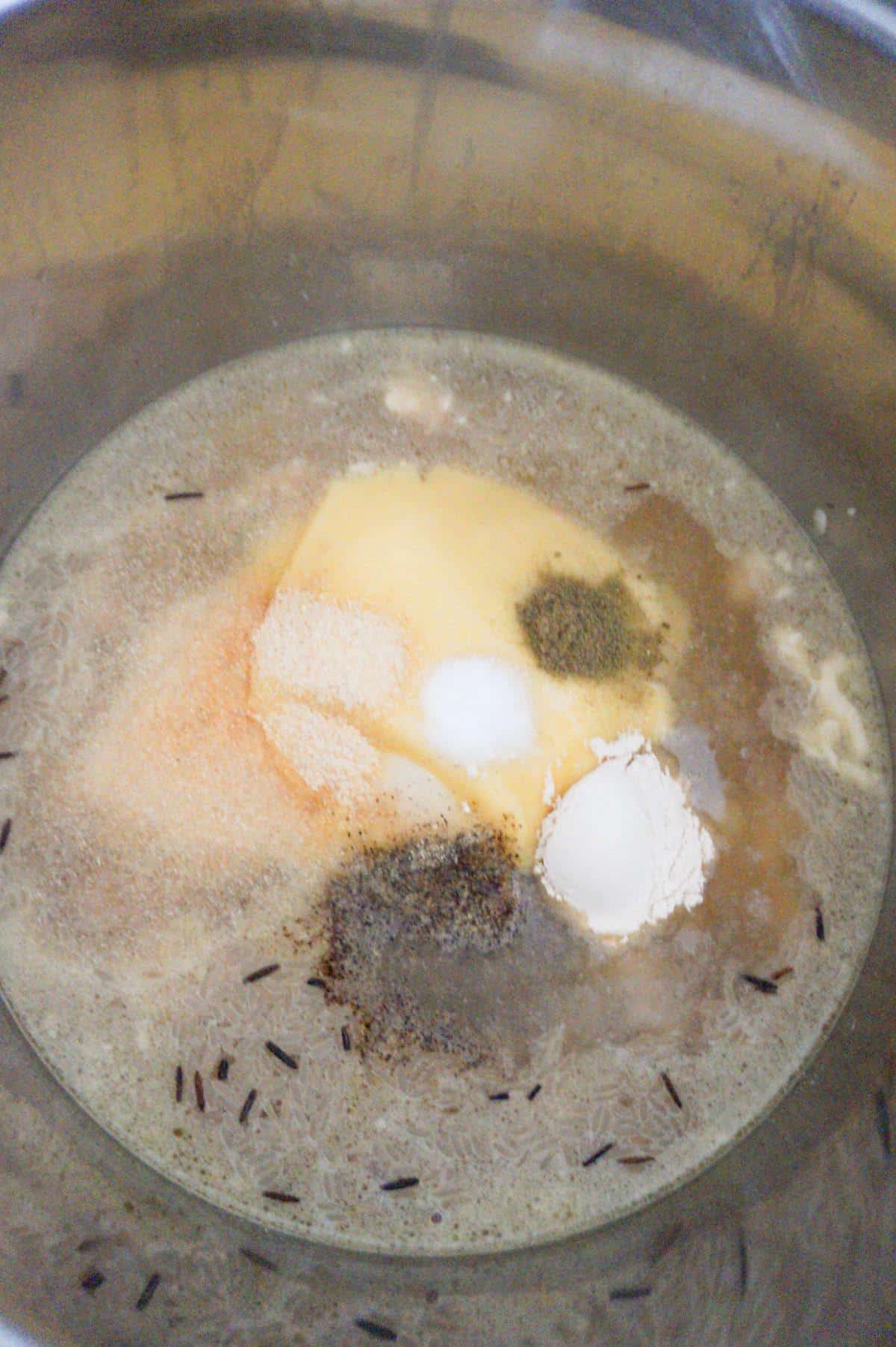 spices and condensed cream of chicken soup in an Instant Pot
