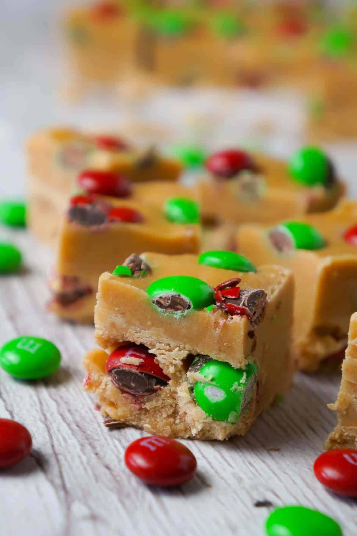 Peanut Butter Christmas Fudge is an easy microwave fudge recipe loaded with festive red and green M&M's.