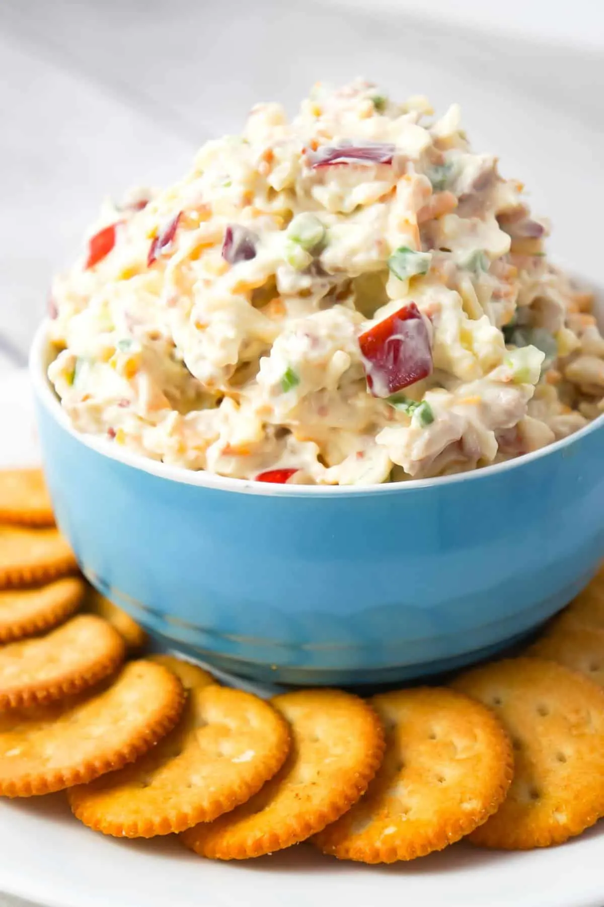 Bacon Apple Cheddar Dip is an easy cold party dip recipe loaded with diced apples, crumbled bacon, chopped walnuts, green onions and shredded cheddar cheese.