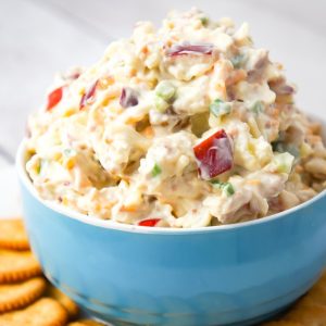 Bacon Apple Cheddar Dip is an easy cold party dip recipe loaded with diced apples, crumbled bacon, chopped walnuts, green onions and shredded cheddar cheese.