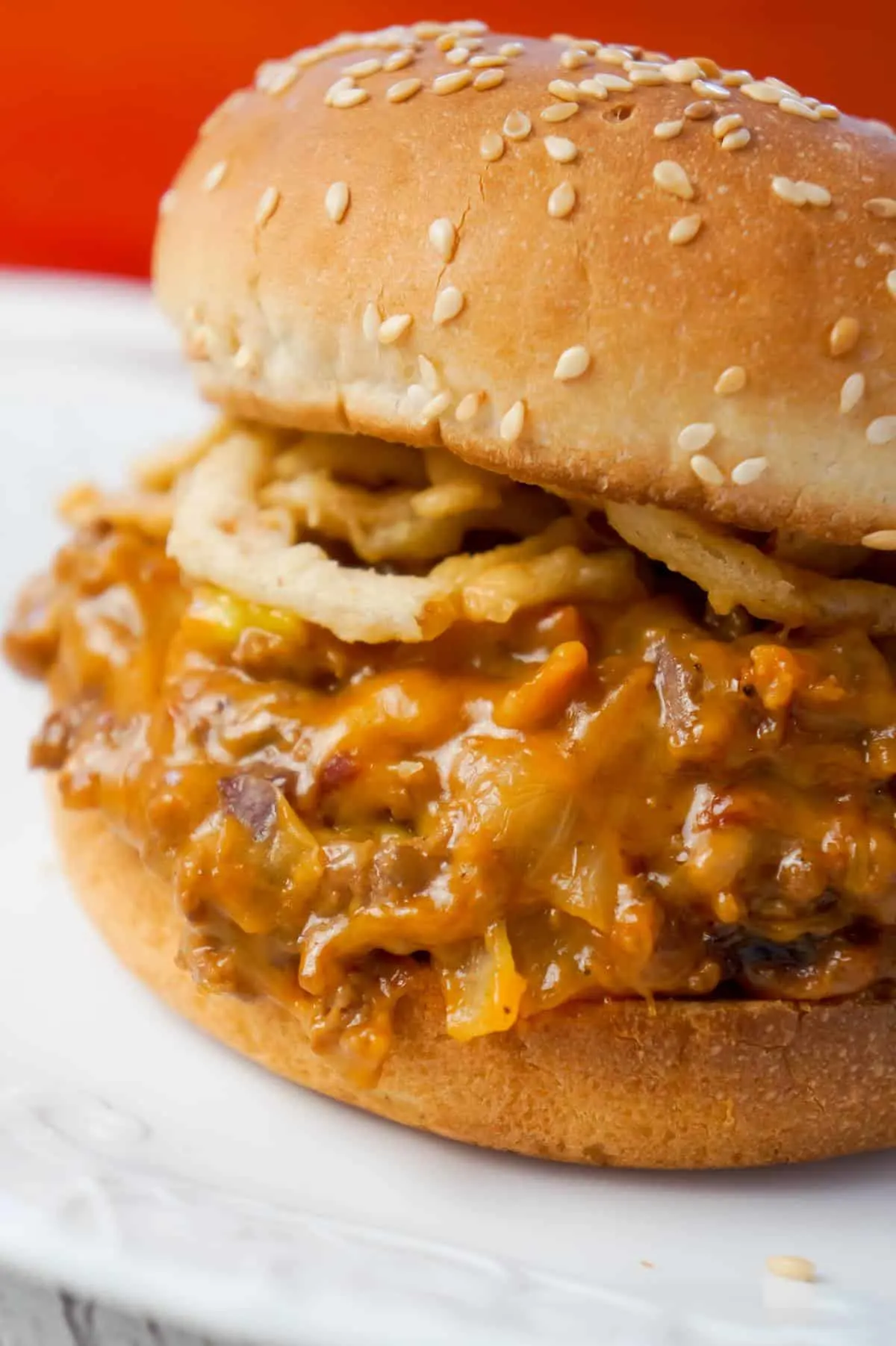 BBQ Bacon Cheeseburger Sloppy Joes are a delicious ground beef dinner loaded with crumbled bacon, BBQ sauce, salsa con queso and cheddar cheese.