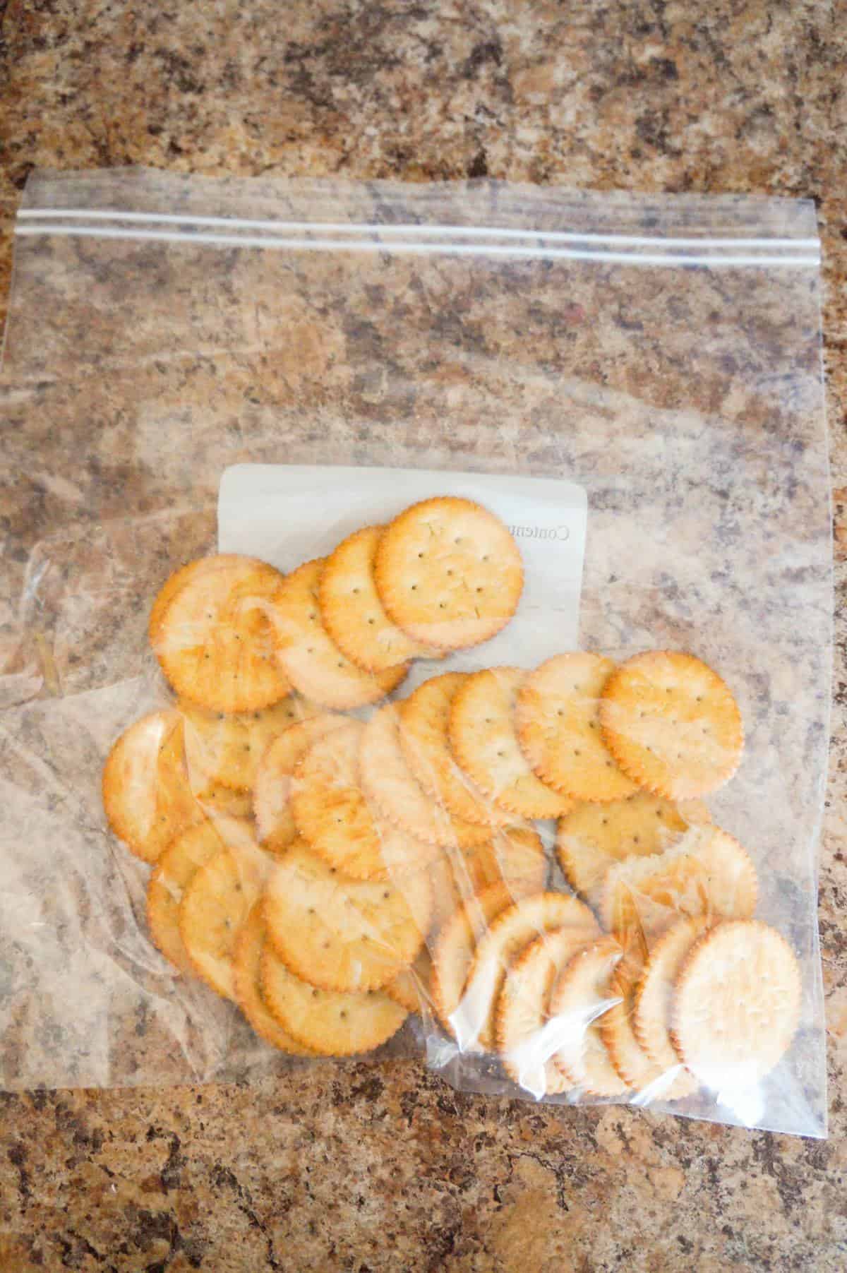 Ritz crackers in a Ziploc bag