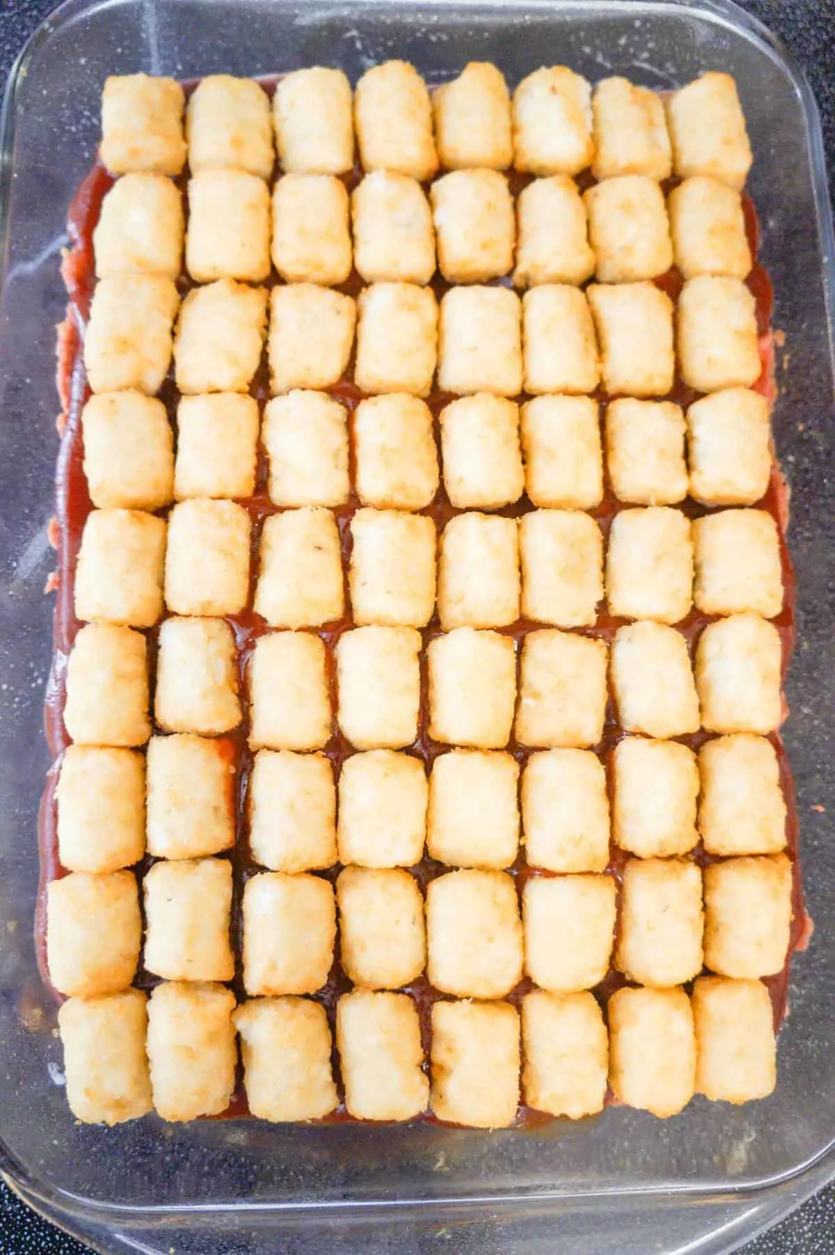 frozen tater tots on top of meatloaf casserole