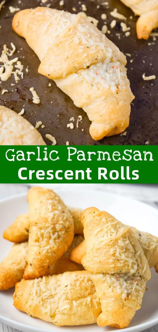 Garlic Parmesan Crescent Rolls are a simple and delicious recipe using Pillsbury crescent rolls, homemade garlic butter and shredded Parmesan cheese.