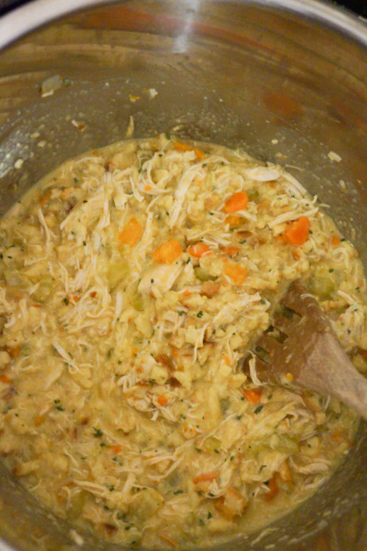 shredded chicken and veggies in an Instant Pot