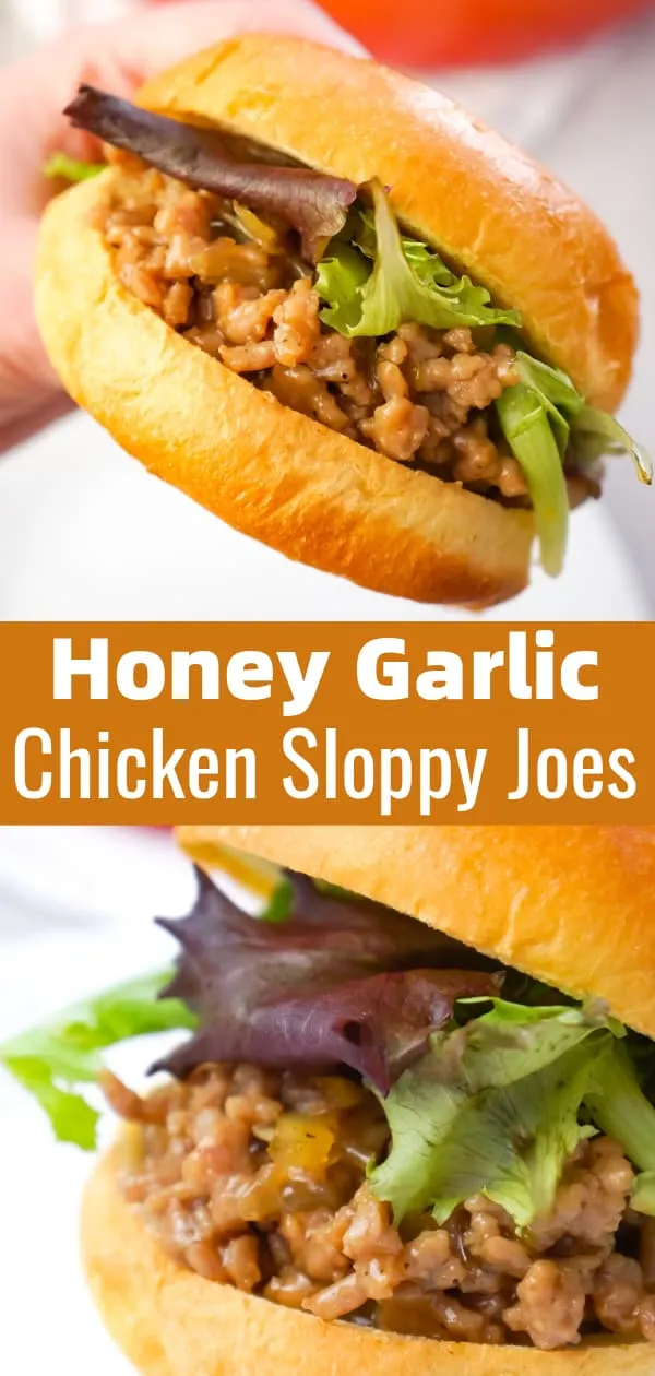 Honey Garlic Chicken Sloppy Joes are an easy weeknight dinner recipe using ground chicken coated in a sweet and savoury honey garlic sauce served on Brioche buns.