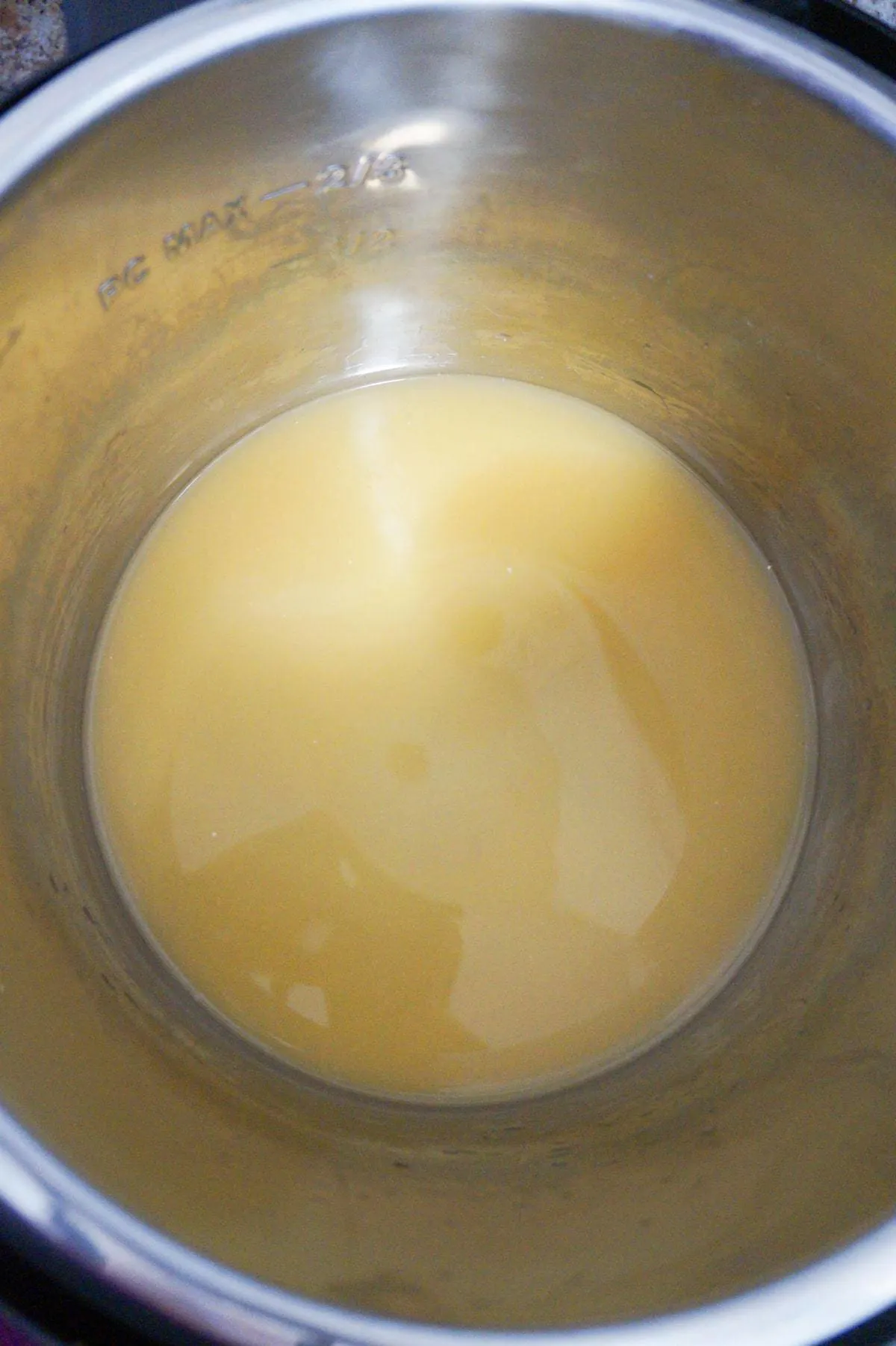 condensed chicken broth and water in an Instant Pot