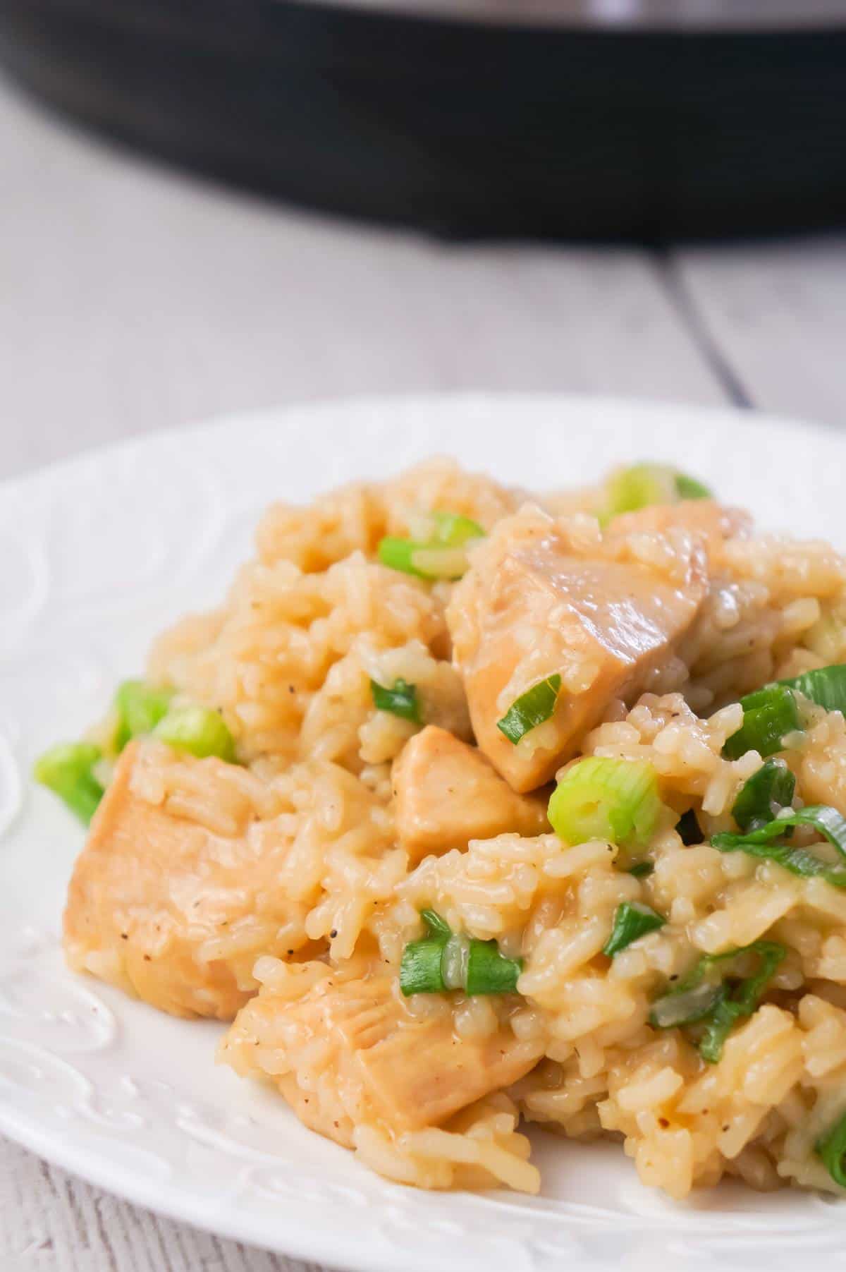 Instant Pot Honey Garlic Chicken and Rice is an easy pressure cooker rice dish loaded with chunks of chicken breast and a delicious sweet and savoury honey garlic sauce.