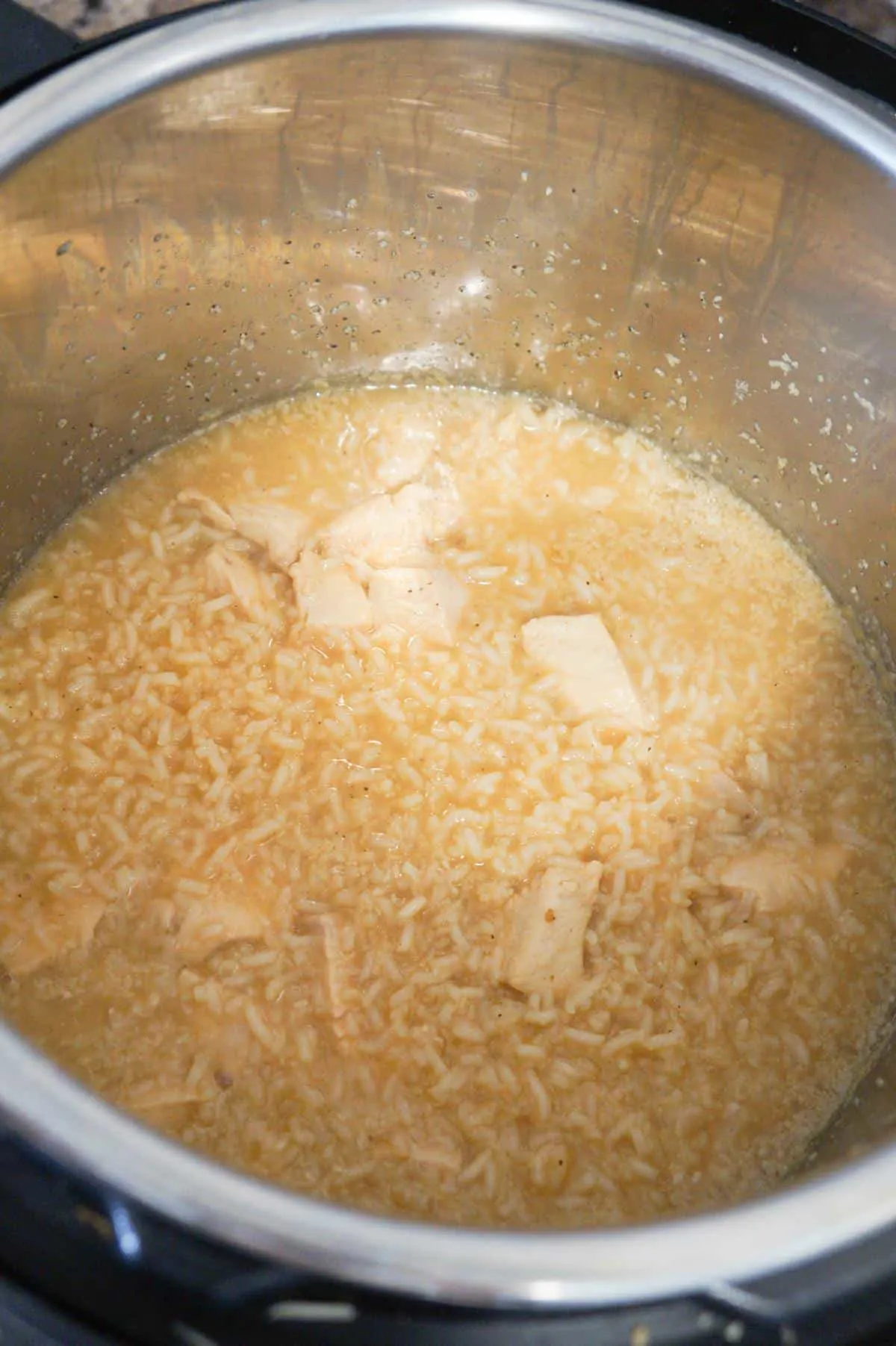cooked chicken and rice in an Instant Pot