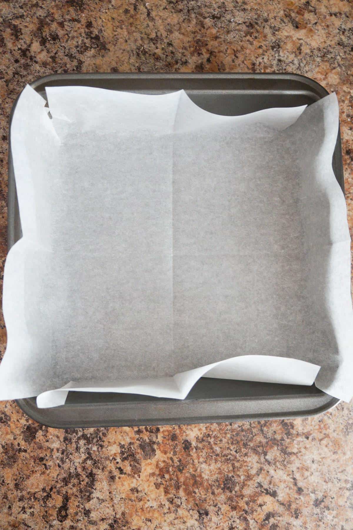 parchment paper lined baking pan