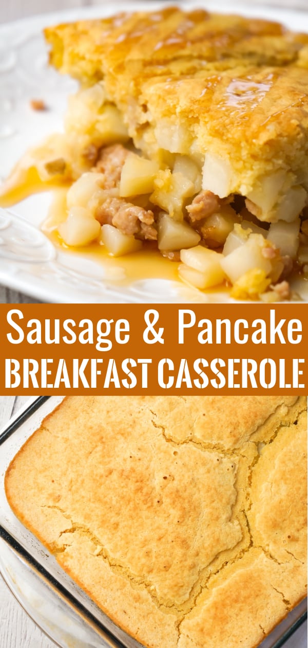 Sausage and Pancake Breakfast Casserole is an easy breakfast or brunch recipe loaded with ground sausage meat, hash brown potatoes and maple flavoured pancake batter.