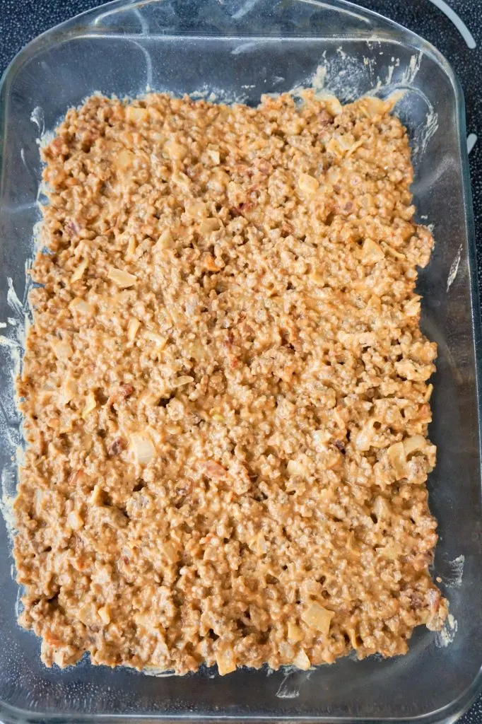 ground beef mixture in a baking dish