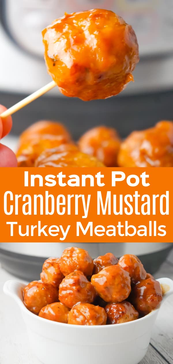 Instant Pot Cranberry Mustard Turkey Meatballs are a delicious party food recipe made with frozen turkey meatballs, jellied cranberry sauce, yellow mustard and liquid honey.