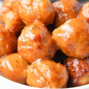 Instant Pot Cranberry Mustard Turkey Meatballs are a delicious party food recipe made with frozen turkey meatballs, jellied cranberry sauce, yellow mustard and liquid honey.