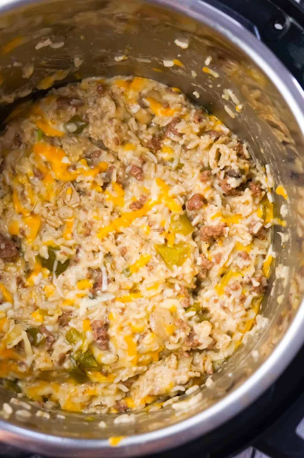 Instant Pot Philly Cheese Steak Ground Beef and Rice THIS IS NOT DIET