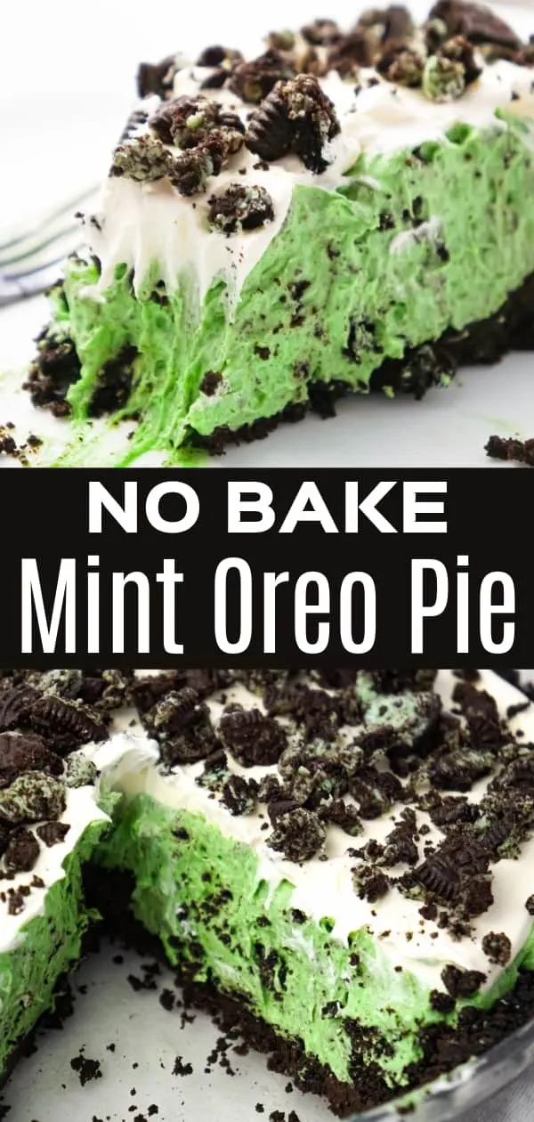 Mint Oreo Pie is an easy no bake dessert recipe with a creamy mint Oreo pudding filling, topped with Cool Whip, all in an Oreo crust.