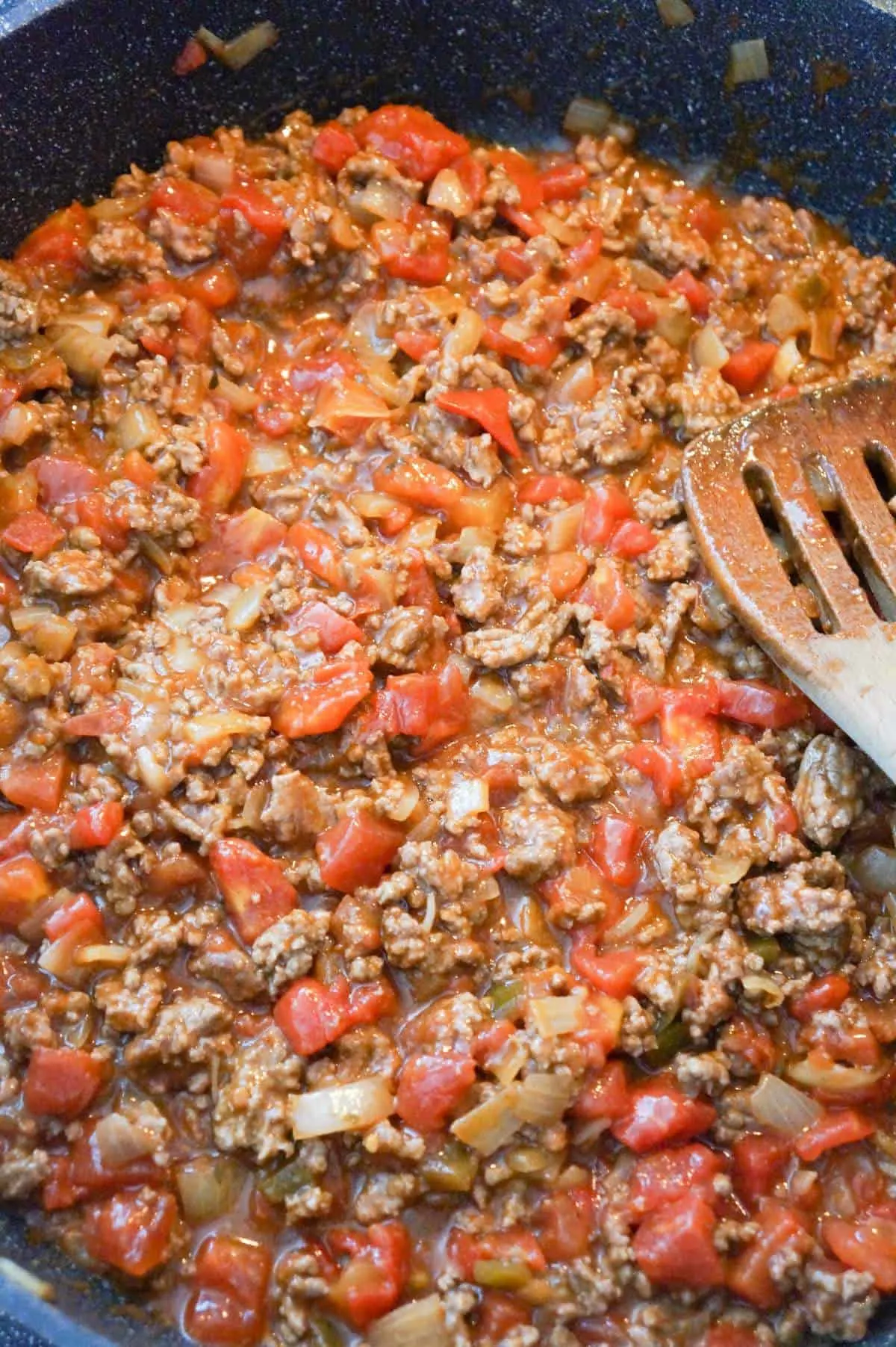 ground beef, salsa and rotel mixture in a saute pan